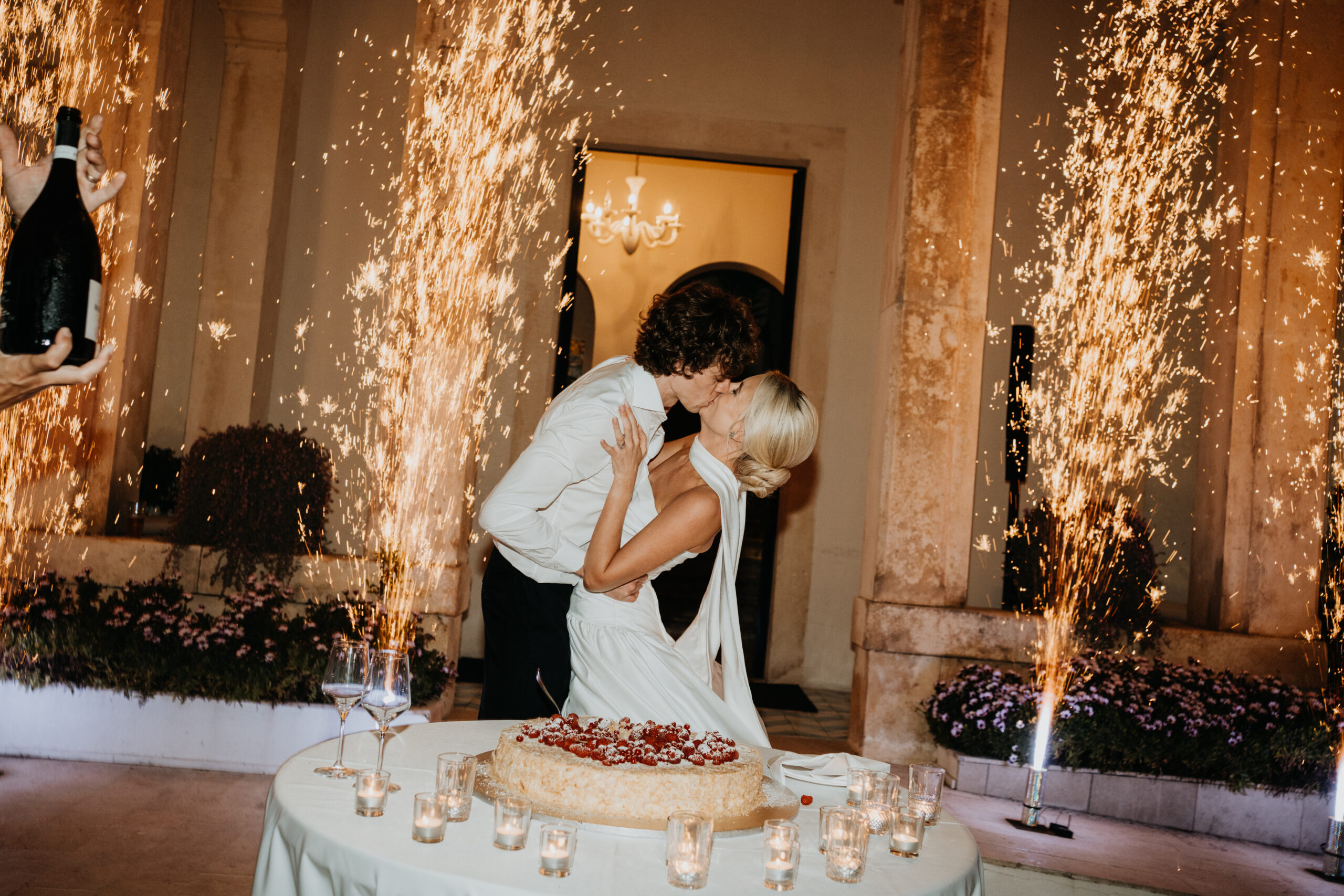 Kissing under the sparkles